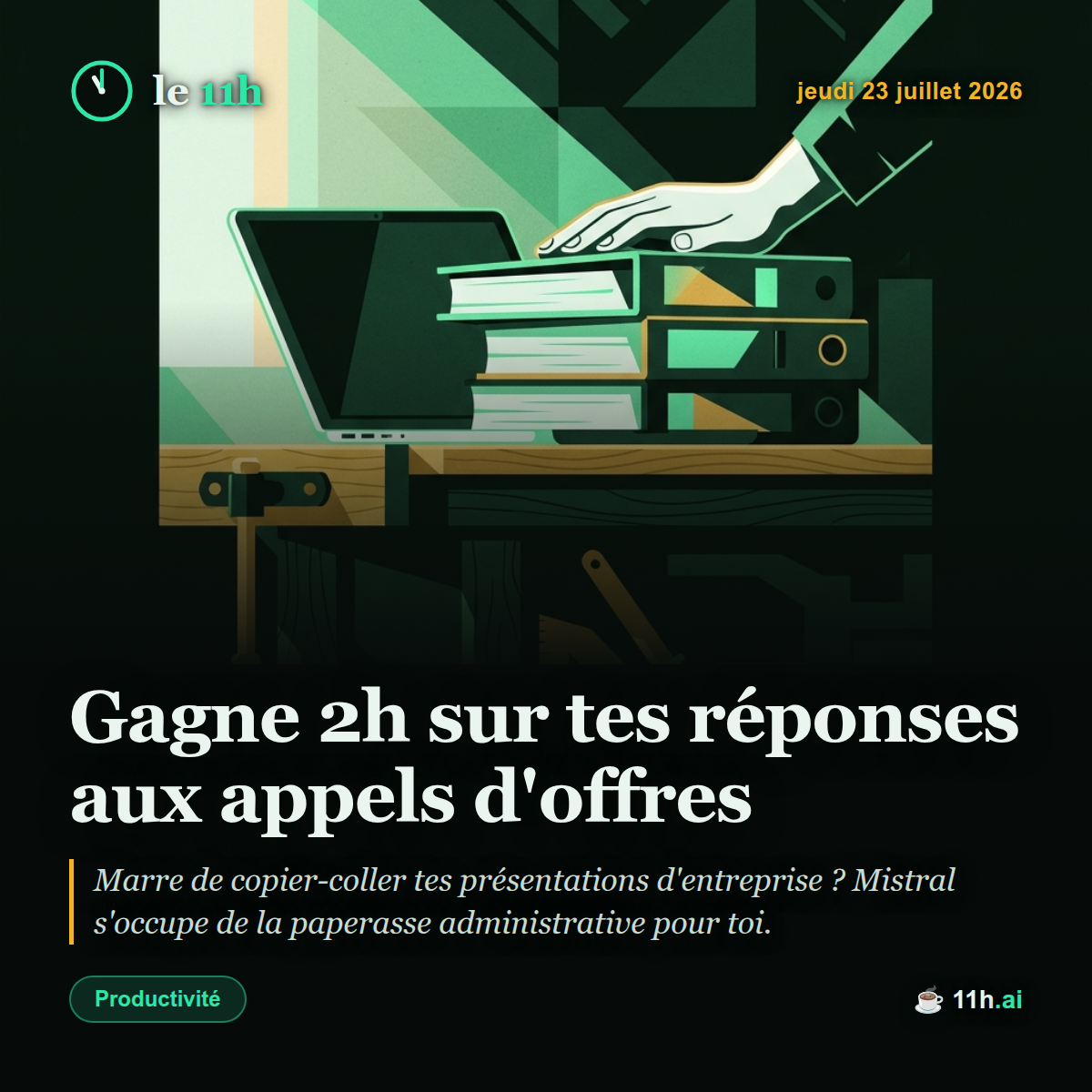 Gagne 2h sur tes réponses aux appels d'offres — le 11h du jeudi 23 juillet 2026