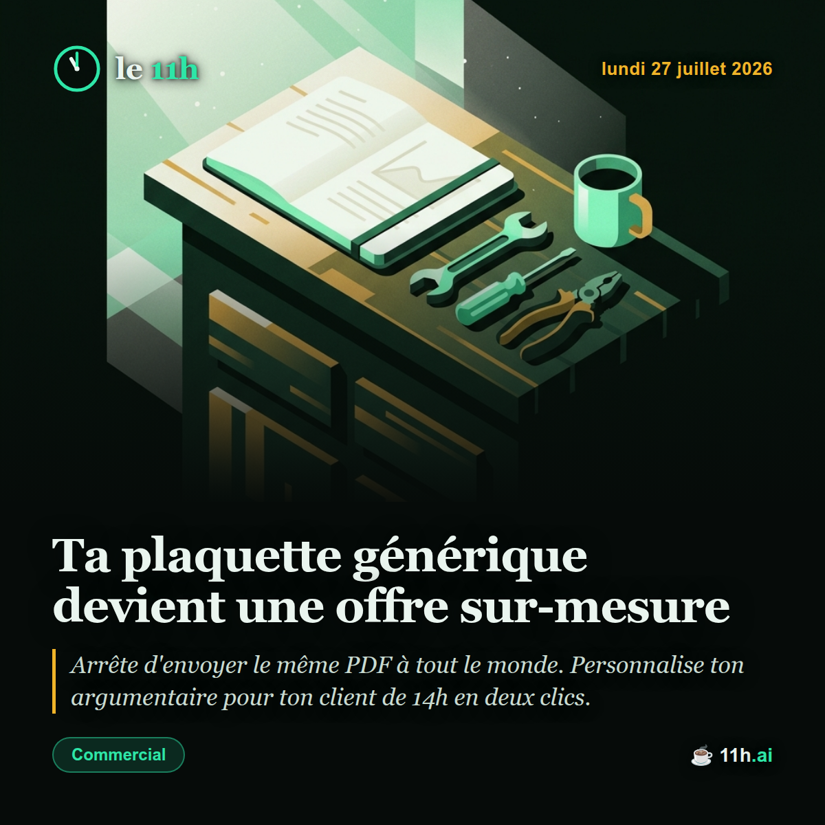 Ta plaquette générique devient une offre sur-mesure — le 11h du lundi 27 juillet 2026
