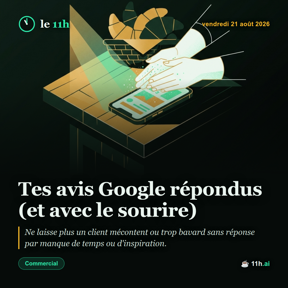 Tes avis Google répondus (et avec le sourire) — le 11h du vendredi 21 août 2026