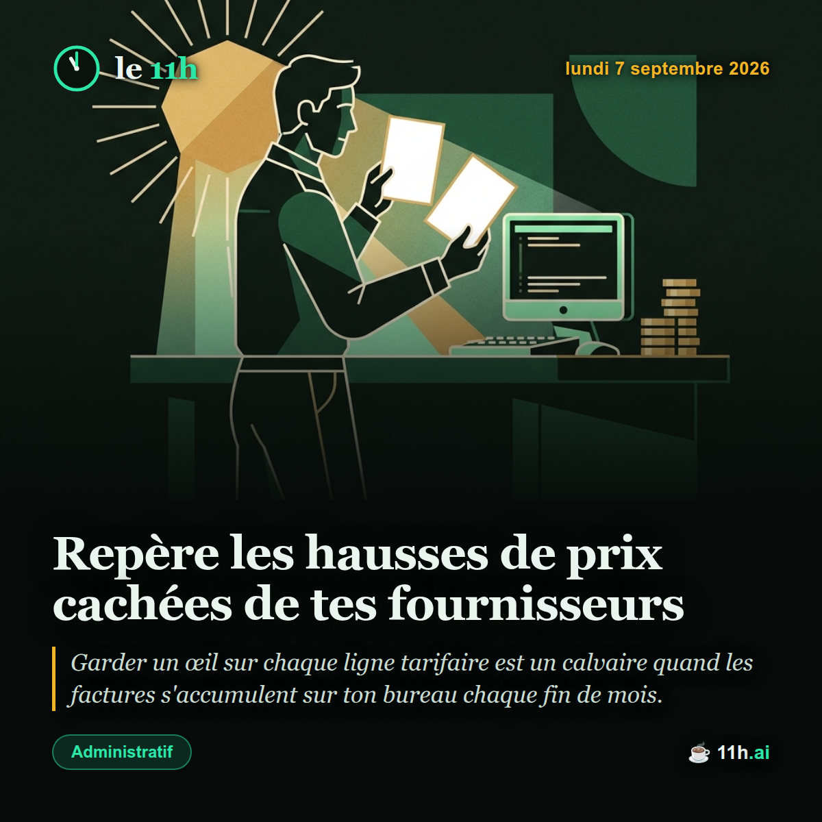 Repère les hausses de prix cachées de tes fournisseurs — le 11h du lundi 7 septembre 2026