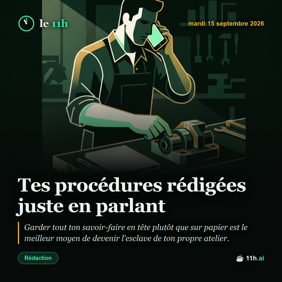 Tes procédures rédigées juste en parlant — le 11h du mardi 15 septembre 2026