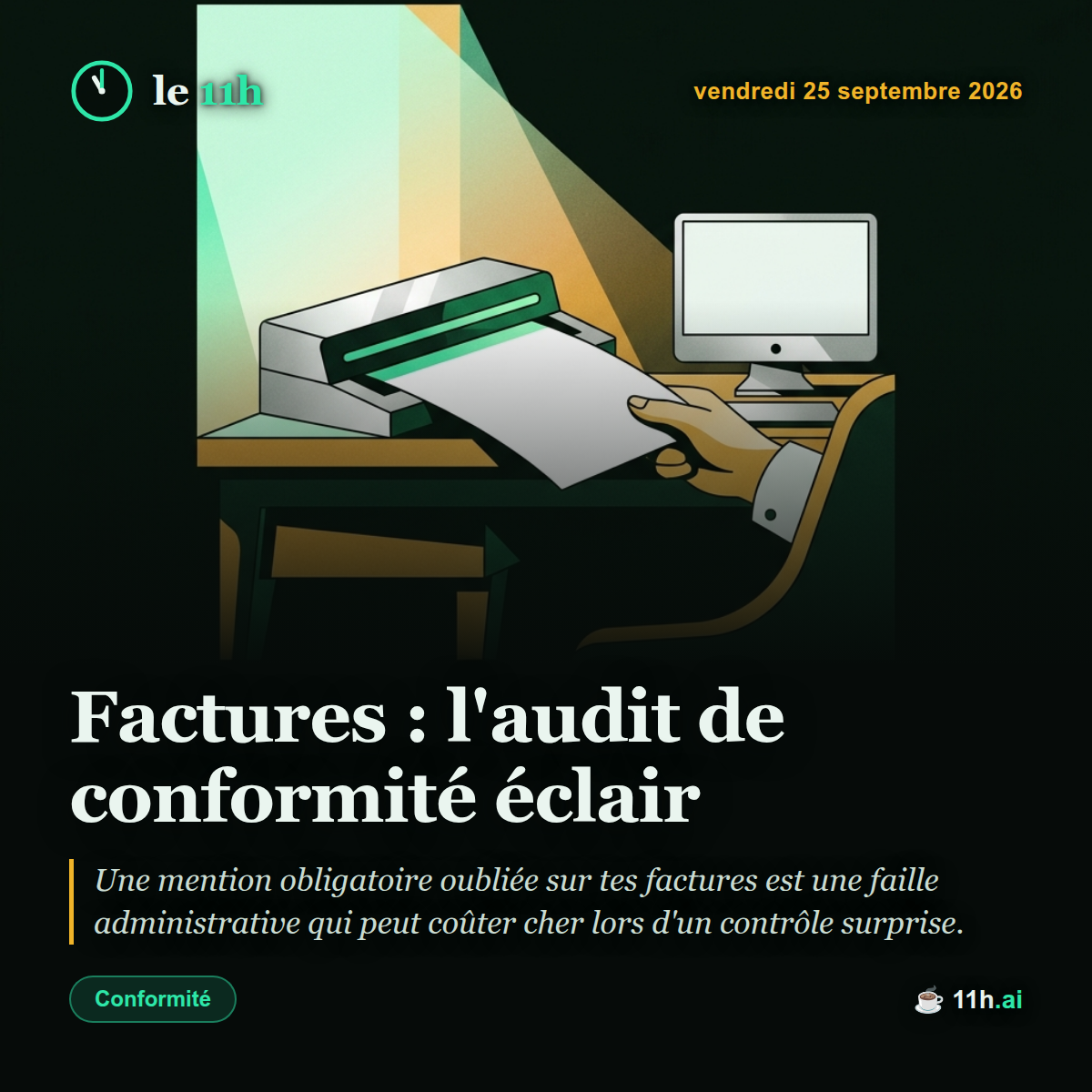 Factures : l'audit de conformité éclair — le 11h du vendredi 25 septembre 2026