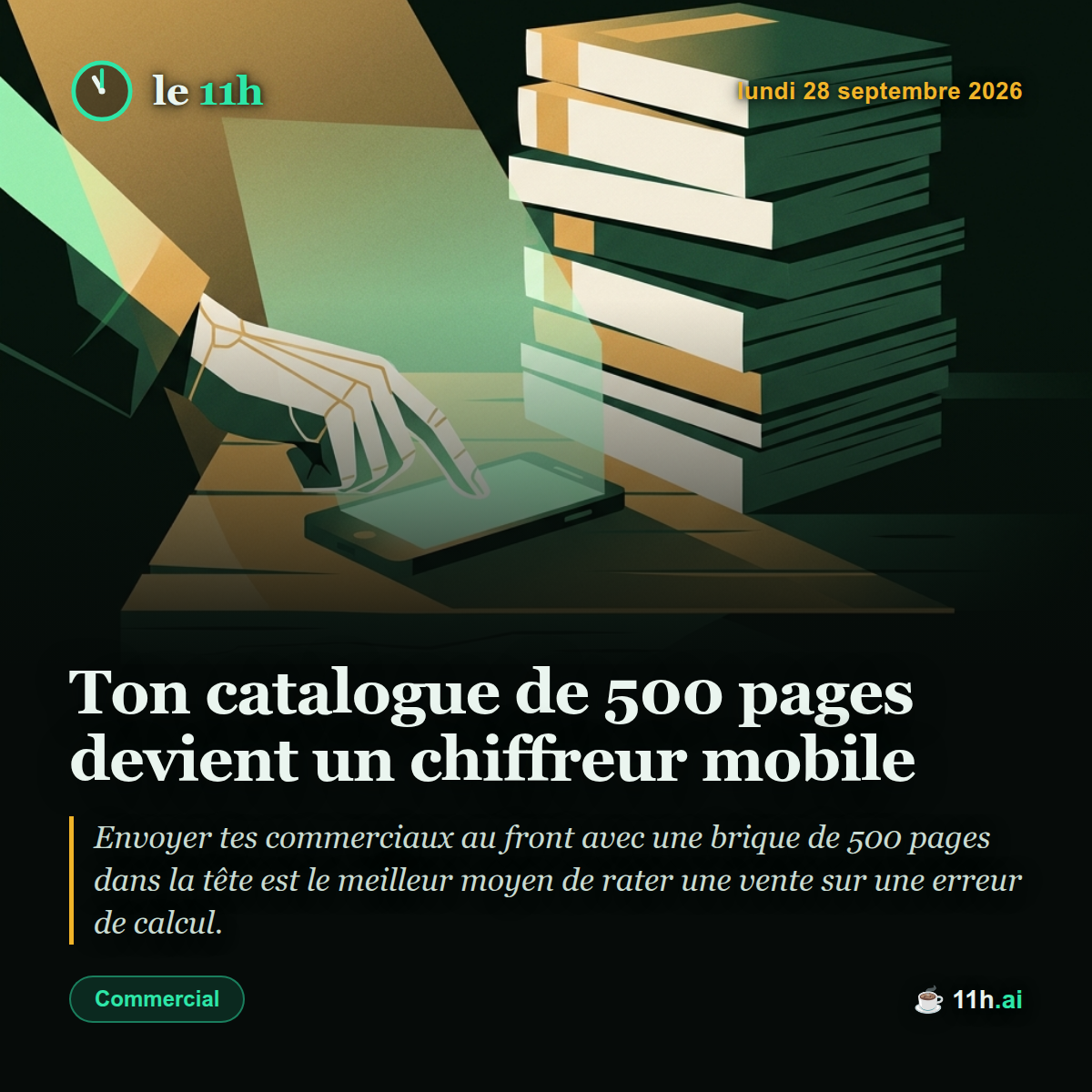 Ton catalogue de 500 pages devient un chiffreur mobile — le 11h du lundi 28 septembre 2026