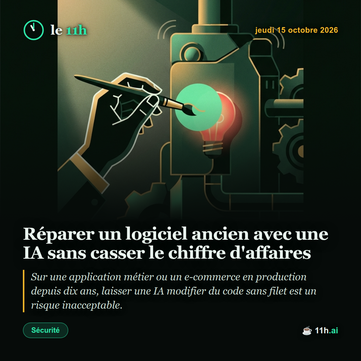 Réparer un logiciel ancien avec une IA sans casser le chiffre d'affaires — le 11h du jeudi 15 octobre 2026